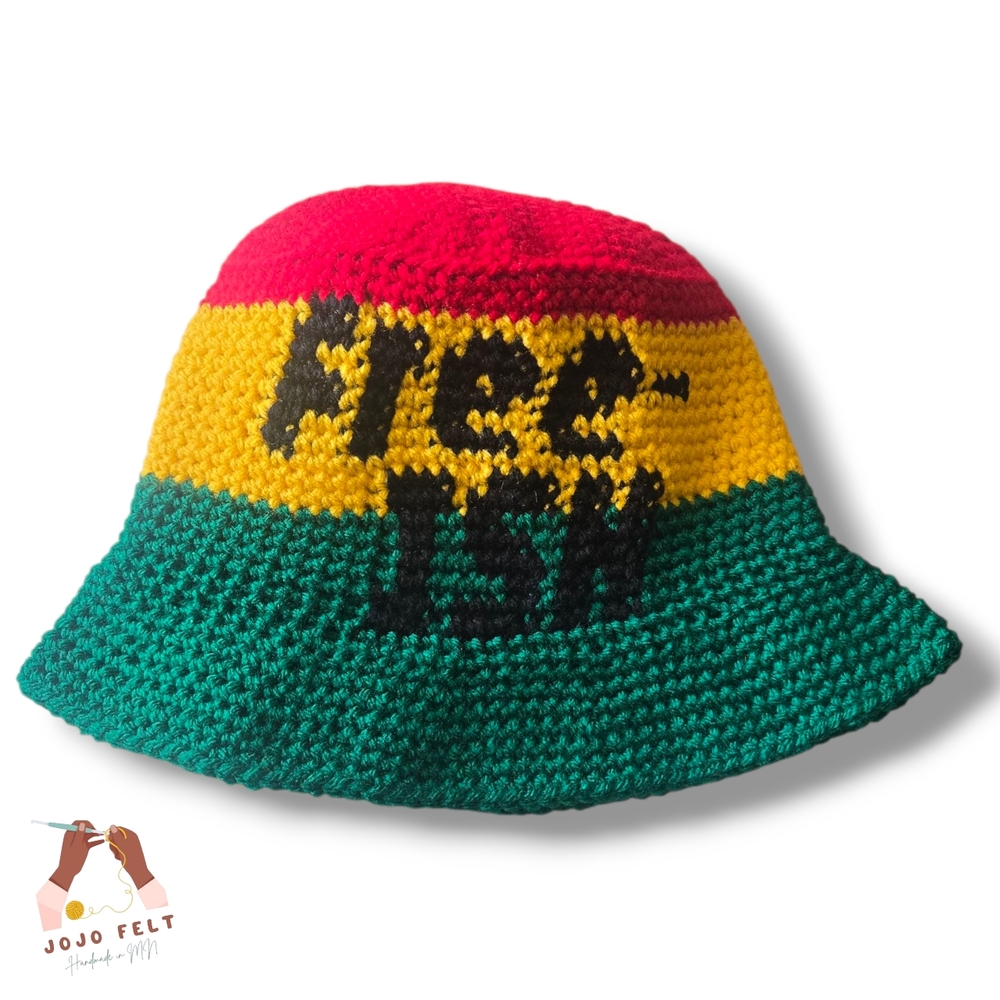 Crochet JUNETEENTH "Free-ISH" Bucket Hat, Summer/Cookout ready. ADULT/ONE SIZE